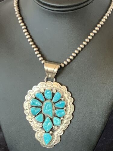 Navajo Kingman Turquoise Multi-Stone Pendant | Authentic Native American Sterling Silver | 11515