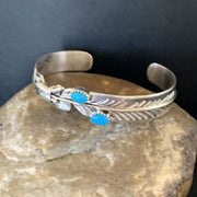 Navajo Blue Kingman Turquoise Cuff Bracelet | Sterling Silver | Authentic Native American Handmade | 12877