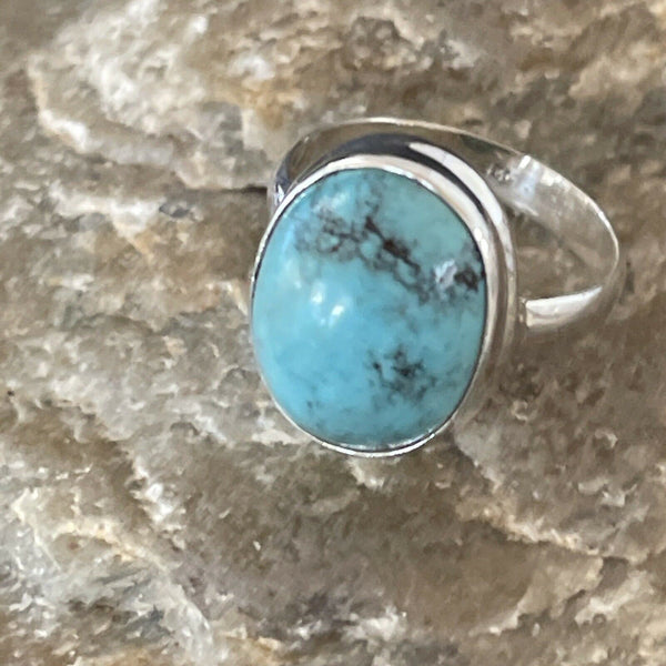 Navajo Spiderweb Blue Turquoise Ring | Sterling Silver | Sz 6.5 | Authentic Native American Handmade | 11445