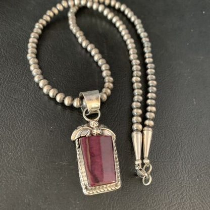 Navajo Purple Spiny Necklace Pendant | Sterling Silver | Authentic Native American Handmade | Women's | 13630