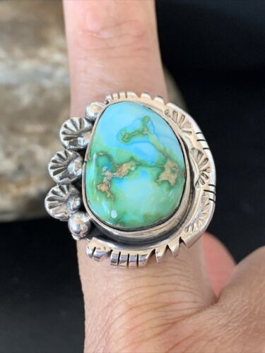 Navajo Green Sonoran Turquoise Ring | Sterling Silver | Sz 10.5 | Authentic Native American Handmade | 10423