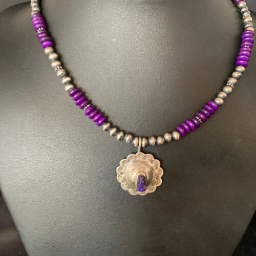 Navajo Purple Sugilite Pendant Necklace | Sterling Silver | Authentic Native American Handmade | 13844