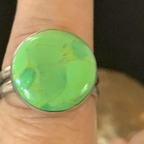 Navajo Green Gaspeite Inlay Ring | Sterling Silver | Sz 8 | Authentic Native American Handmade | 12465