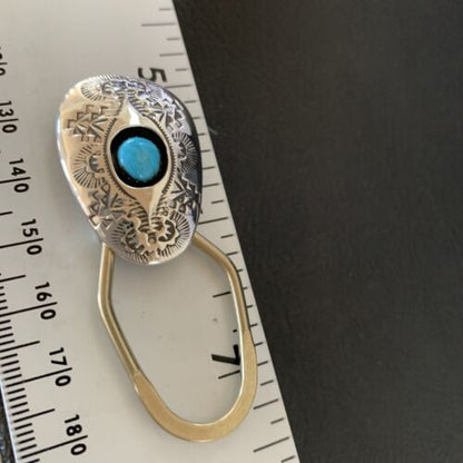 Men's Women's Navajo Turquoise Keyring | Sterling Silver | 2" | Authentic Native American Handmade | 11597