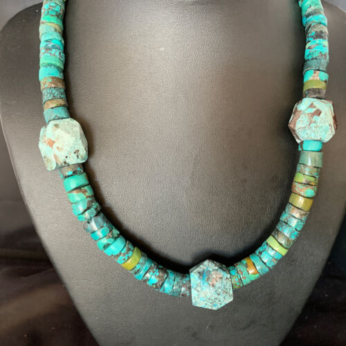 Navajo Turquoise Heishi Spiderweb Necklace | Sterling Silver | 20" | Authentic Native American Handmade | 13892