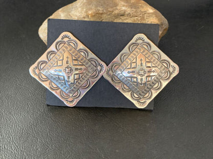 Southwestern Women's Navajo Stamped Earrings | Sterling Silver | Authentic Native American Handmade | 1672