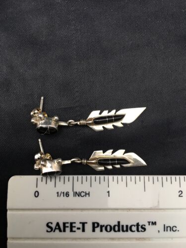 Navajo Black Onyx Earrings | Sterling Silver | Authentic Native American Handmade | 1" | 4438