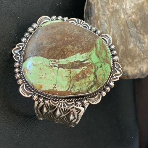 Native American Men's Navajo Bracelet | Sterling Silver Green Gaspeite | Authentic Handmade | 2046