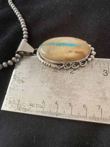 Men's Navajo Pearls Necklace | Sterling Silver Blue Boulder Turquoise Pendant | Native American Handmade | 1534
