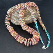 Navajo Purple Spiny Oyster & Turquoise Necklace | Sterling Silver | Authentic Native American | 28" | 14624