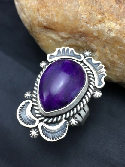 Native American Sugilite Navajo Ring | Sterling Silver | Sz 7.5 | 4189