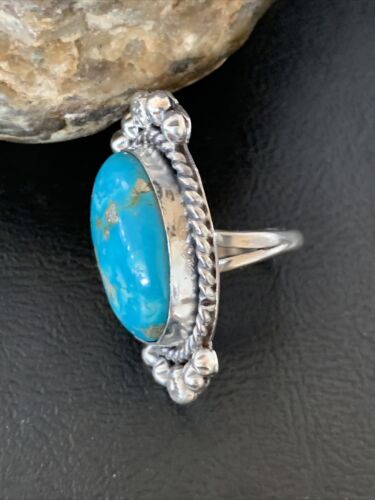 Navajo Blue Kingman Turquoise Ring | Sterling Silver | Sz 7.5 | Authentic Native American Handmade | 13381