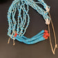 Native American Santo Domingo Blue Turquoise Coral Jacla Necklace | 5 Strand Nugget Bead | 34" | 13182