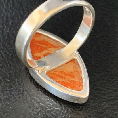 Native American Women's Apple Coral Sponge Ring | Sterling Silver | Sz 8 | 14047