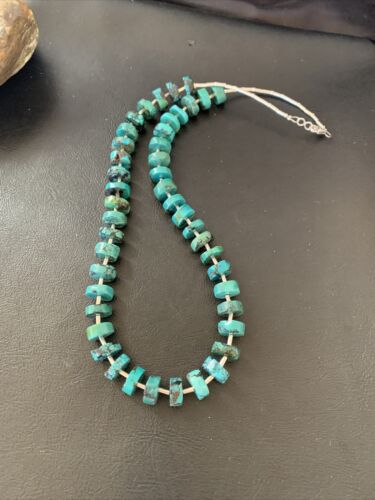Navajo Turquoise Heishi Tube Bead Necklace | Sterling Silver | Authentic Native American Handmade | 22" | 11771