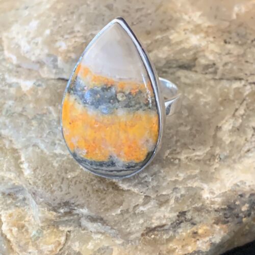 Navajo Yellow Bumble Bee Jasper Ring | Sterling Silver | Sz 8 | 11546