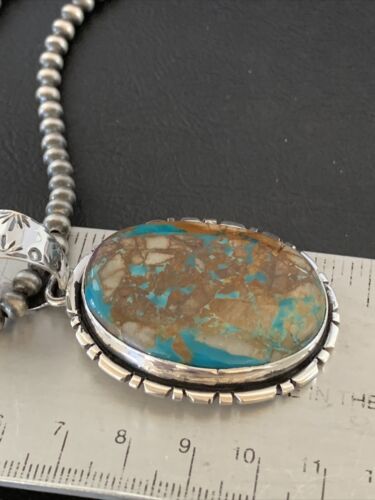 Navajo Pearls Necklace with Blue Royston Turquoise Pendant | Sterling Silver | Authentic Native American Handmade | 10629