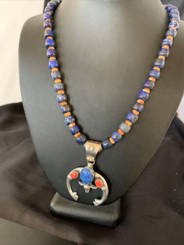 Navajo Native American Blue Lapis Spiny Oyster Naja Pendant | Sterling Silver | 11495
