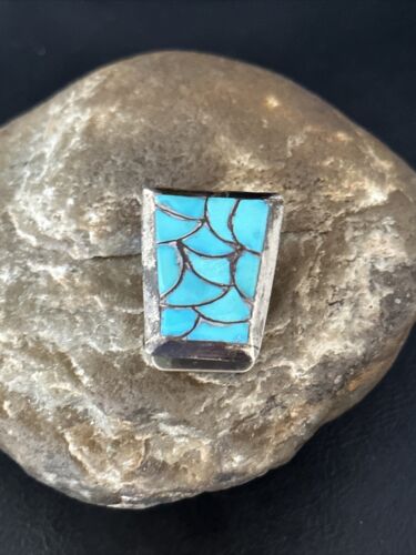 Men's Bolo Tie | Zuni Fish Scale Kingman Turquoise Inlay | Sterling Silver | 14756