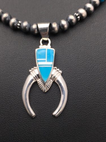 Navajo Blue Turquoise Naja Pendant Necklace | Sterling Silver | Authentic Native American Handmade | 2699 - Masha USA