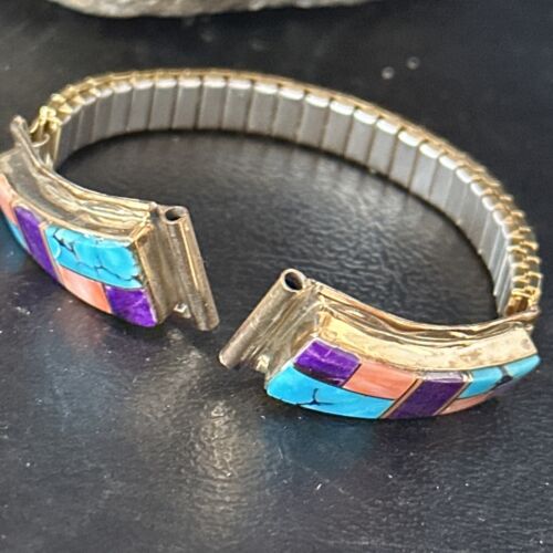 Navajo Turquoise Sugilite Inlay Watch Tips | Sterling Silver & Gold-Filled | Authentic Native American Jewelry | 14399