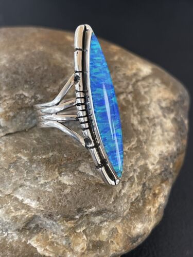 Native American Women's Navajo Blue Opal Ring | Sterling Silver | Sz 8 | 10308