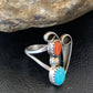 Navajo Coral Blue Turquoise Multi-Stone Ring | Authentic Native American Sterling Silver | Sz 6.5 | 10826