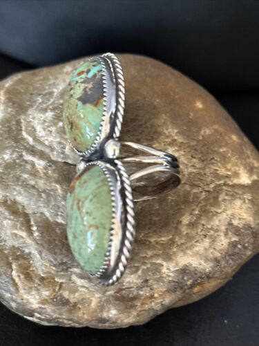 Navajo Green Turquoise Cluster Ring | Authentic Native American Sterling Silver | Multi-Stone | Sz 9.5 | 14500