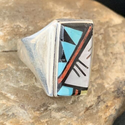 Navajo Men's Spiny Blue Turquoise Inlay Ring | Sterling Silver | Sz 15 | Authentic Native American Handmade | 12423