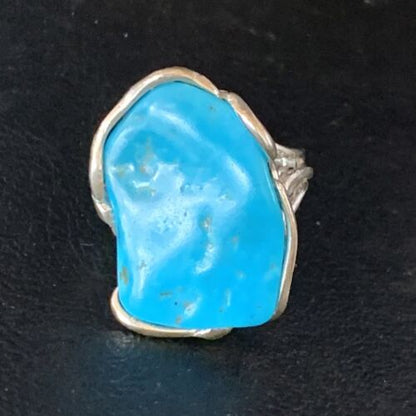 Navajo Blue Kingman Turquoise Ring | Sterling Silver Adjustable Wire | Sz 8 | 13539