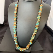 Navajo Royston Green Nugget Turquoise Shell Necklace | Sterling Silver | 24" | Authentic Native American Handmade | 10919