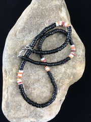 Navajo Mother of Pearl Black Onyx Spiny Necklace | Sterling Silver | 18" | Authentic Native American Handmade | 10012