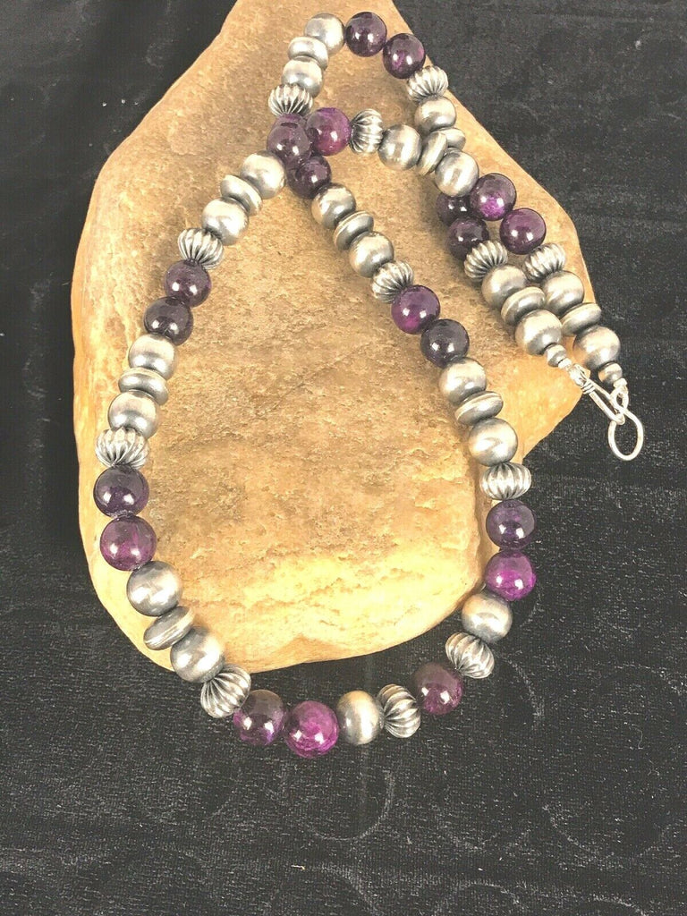 Southwestern Mens Purple Sugilite Navajo Sterling Silver Necklace 22” 8532