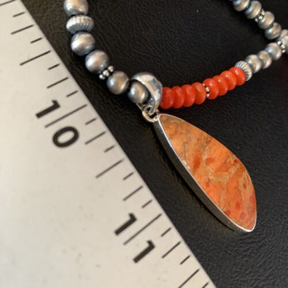 Navajo Red Apple Coral Pendant Necklace | Sterling Silver | Authentic Native American Handmade | 13934