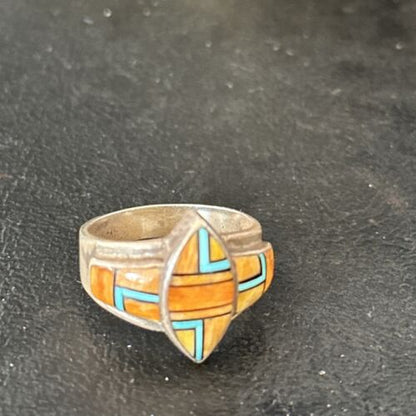 Navajo Blue Turquoise Spiny Oyster Inlay Ring | Sz 9.5 | Authentic Native American Handmade | 14560