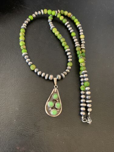 Navajo Green Gaspeite Turquoise Pendant | Authentic Native American Sterling Silver | Multi-Stone | 12265