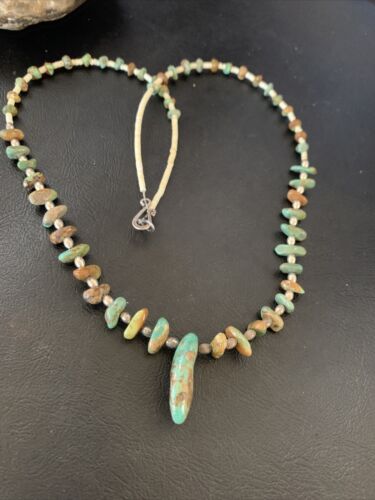 Navajo Royston Bead Green Turquoise Pendant Necklace | Sterling Silver | 22" | 12536