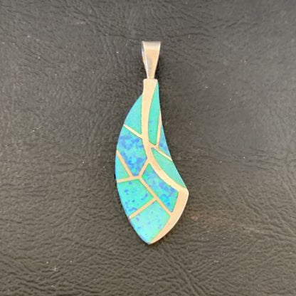 Authentic Native American Navajo Sterling Silver Blue Opal Inlay Pendant | Handmade Jewelry | 12273 - Masha USA