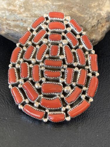 Navajo Red Coral Cluster Ring | Authentic Native American Sterling Silver | Multi-Stone | Sz 7 | 12230