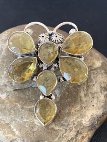 Navajo Dragonfly Pendant | Faceted Yellow Topaz Cluster | Sterling Silver | 2.25" | 12740