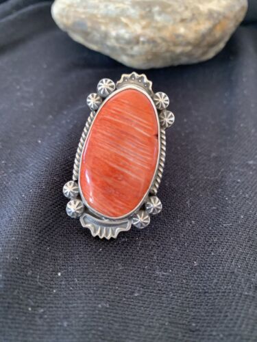Southwestern Women's Navajo Red Spiny Oyster Ring | Sterling Silver | Sz 10 | Authentic Native American Handmade | 1005