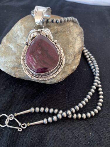 Southwestern Sterling Silver Navajo Pearls Pendant | Purple Spiny Oyster | Authentic Native American Handmade | 803
