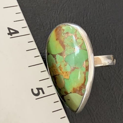 Adjustable Navajo Green Mojave Turquoise Ring | Sterling Silver | Sz 8 | 11721