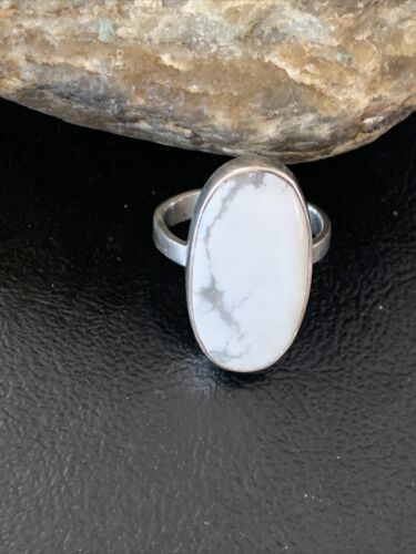 Navajo White Howlite Ring | Sterling Silver | Sz 10.5 | Authentic Native American Handmade | 11613
