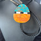 Men's Bolo Tie | Turquoise & Orange Spiny Oyster | Sterling Silver Tips | Authentic Native American Handmade | 14630