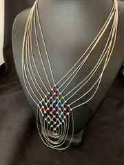 Multi-Color Liquid Silver Heishi Necklace | 7 Strand Sterling Silver Tubes | 18" | 12624
