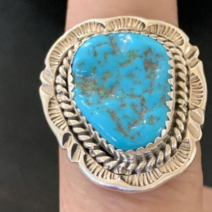 Navajo Blue Kingman Turquoise Ring | Sterling Silver | Sz 9 | Authentic Native American Handmade | 12214