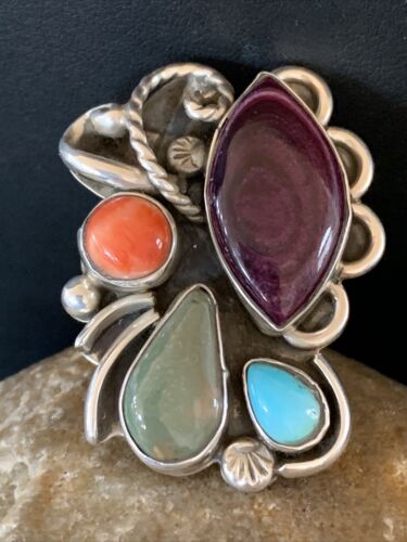 Navajo Sterling Silver Ring | Blue Turquoise & Spiny Oyster | Sz 11 | Native American Handmade | 02127