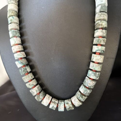 Native American Sterling Silver Necklace | Grey White Jasper Coral | 20" | 14429