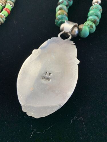 Men's Navajo Turquoise Necklace with Moss Agate Pendant | Sterling Silver | Authentic Native American Handmade | 1626